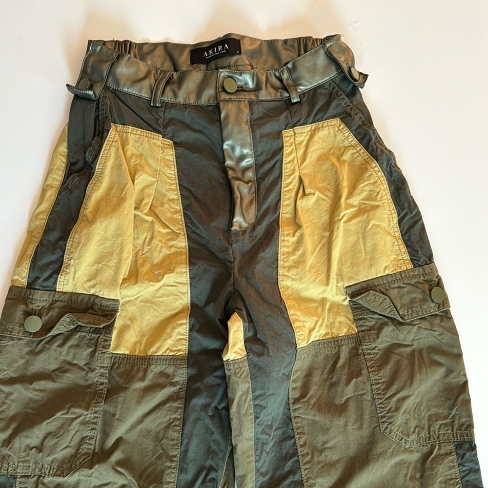 Akira high-waisted cargo pants, cotton and vegan leather, women’s S, EUC